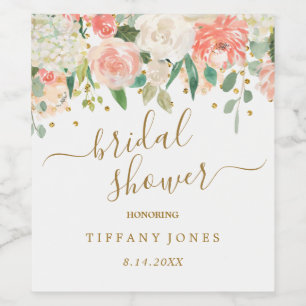 Étiquette Pour Bouteilles De Vin Fête de mariage Floral Blush Rose Gold Confetti