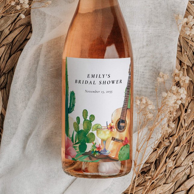 Étiquette Pour Bouteilles De Vin Fête de mariage florale Cactus Fiesta (Créateur téléchargé)