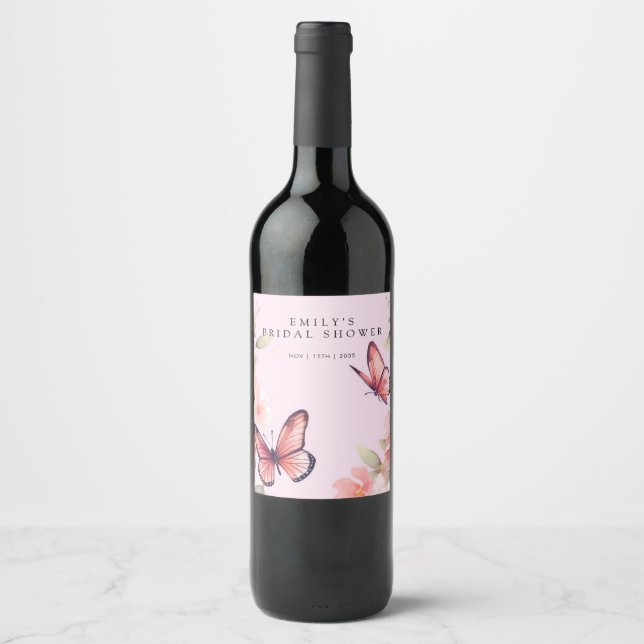 Étiquette Pour Bouteilles De Vin Fête de Mariage Papillons (Devant)