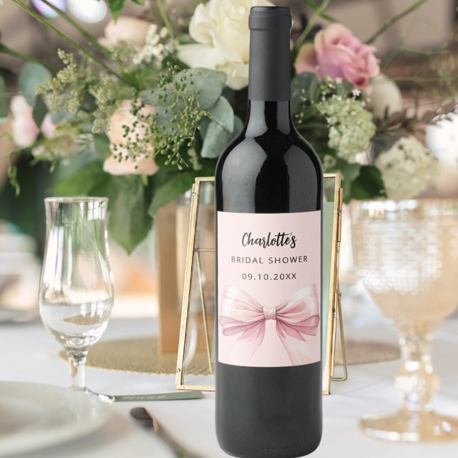 Étiquette Pour Bouteilles De Vin Fête de mariage rose bow (Créateur téléchargé)