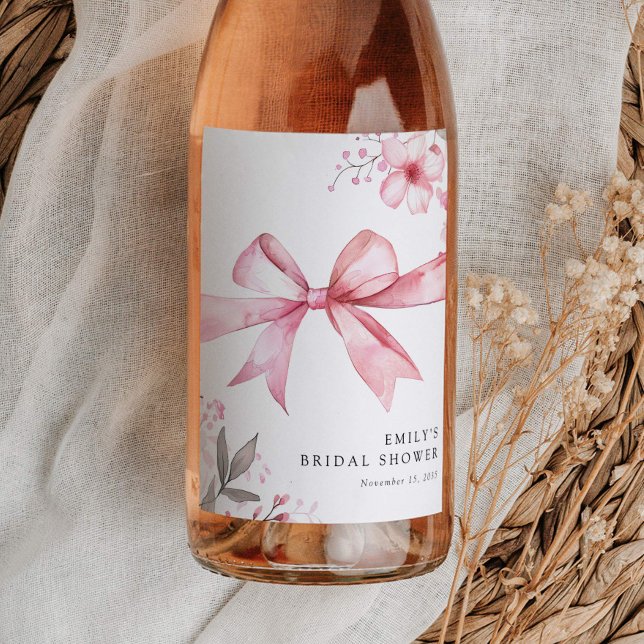 Étiquette Pour Bouteilles De Vin Fête de Mariée Noeud Papillon Rose (Créateur téléchargé)
