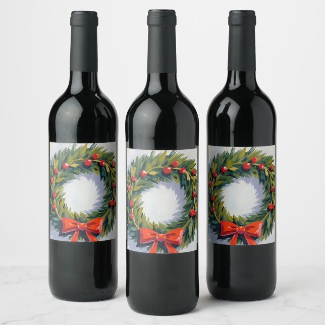 Étiquette Pour Bouteilles De Vin Fête de Noël Wreath Painted (Bouteilles)