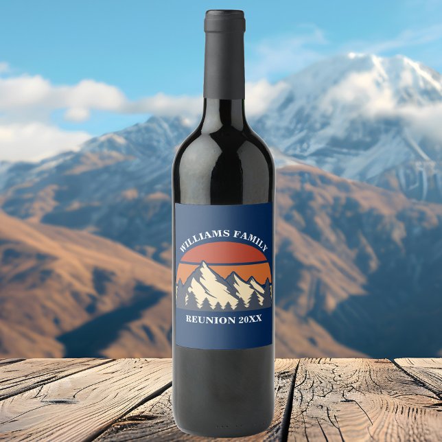Étiquette Pour Bouteilles De Vin Fête de réunion familiale personnalisée Blue Mount (Créateur téléchargé)