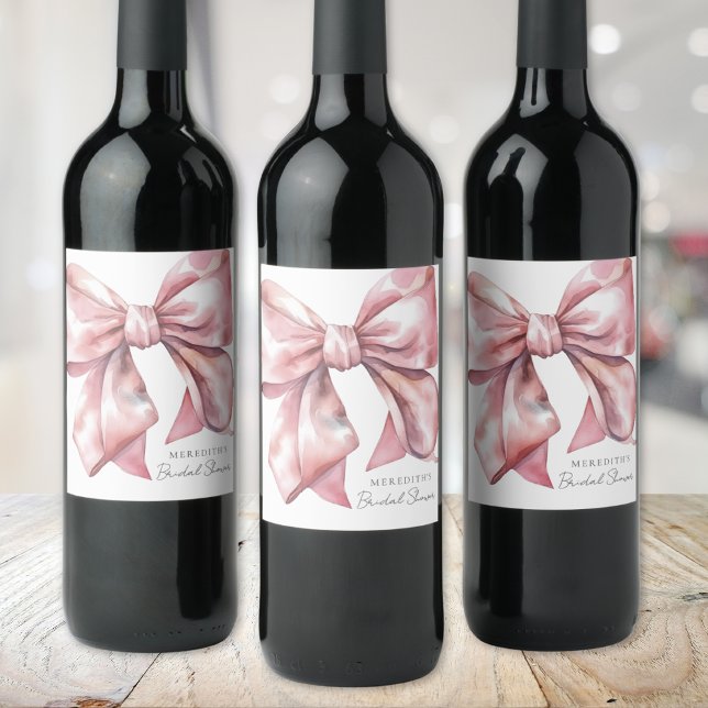 Étiquette Pour Bouteilles De Vin Fête des mariées Bow rose (Blush Pink Bow Bridal Shower Wine Label)