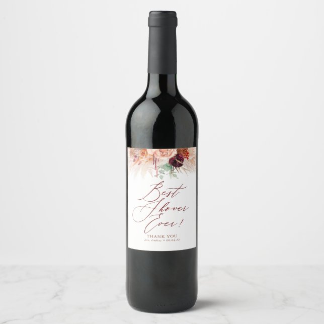 Étiquette Pour Bouteilles De Vin Fête des mariées exotique Hostess Merci Cadeau (Devant)
