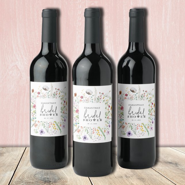 Étiquette Pour Bouteilles De Vin Fête des mariées fleur sauvage (Wildflowers bridal shower personalized wine bottle labels)