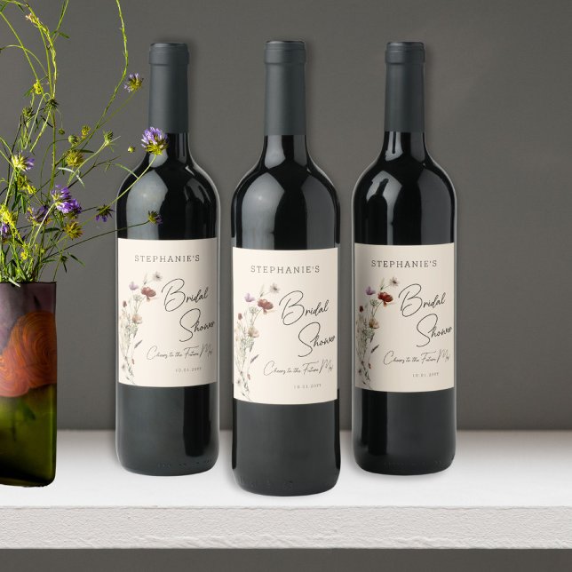 Étiquette Pour Bouteilles De Vin Fête des mariées Fleur sauvage Boho Automne (Créateur téléchargé)