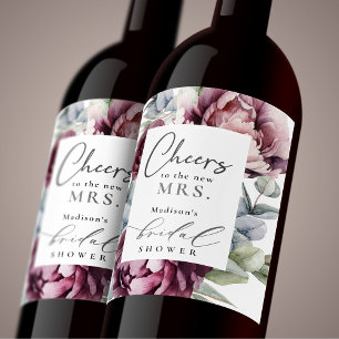 Étiquette Pour Bouteilles De Vin Fête des mariées florale de Bourgogne rustique et