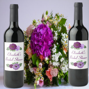 Étiquette Pour Bouteilles De Vin Fête des mariées florale de pivoine violette