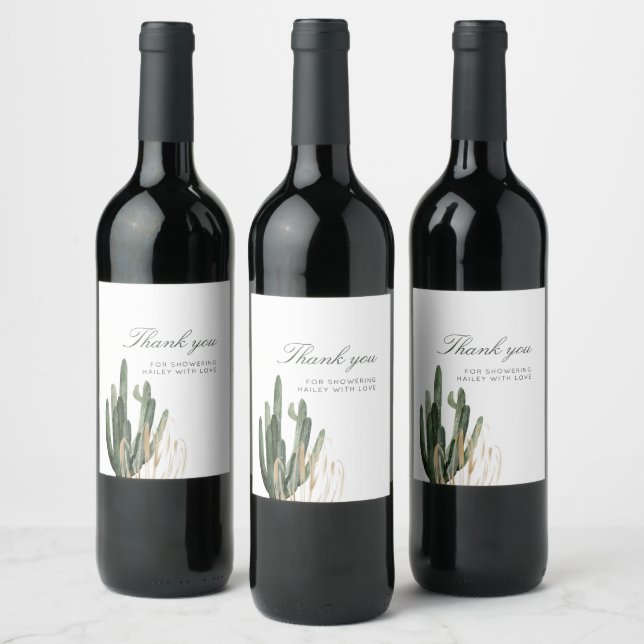 Étiquette Pour Bouteilles De Vin Fête des mariées moderne Cactus Étiquette à vin (Bouteilles)