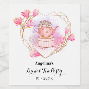Étiquette Pour Bouteilles De Vin Fête des mariées rose Tea Party Rose or Aquarelle