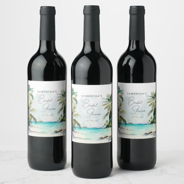 Étiquette Pour Bouteilles De Vin Fête des mariées Tropical Beach Palm Trees (Bouteilles)