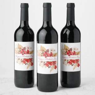 Étiquette Pour Bouteilles De Vin Fête des mères Plaque de papier de la fête florale