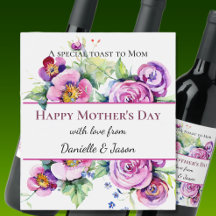 Fête des Mères Rose et Blanc Floral Étiquette Vin