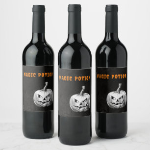 Étiquette Pour Bouteilles De Vin Fête éffrayante d'Halloween noir et gris