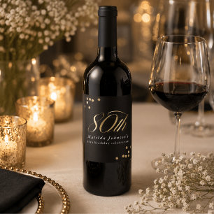 Étiquette Pour Bouteilles De Vin Fête élégante de 80 ans d'anniversaire en noir et