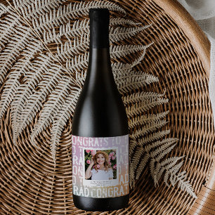 Étiquette Pour Bouteilles De Vin Fête moderne pastel arc-en-ciel rose photo graduat