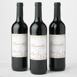 Étiquette Pour Bouteilles De Vin Fête pailletée rose et or pour une douche de marié