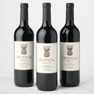 Étiquette Pour Bouteilles De Vin Fête tropicale avec ananas