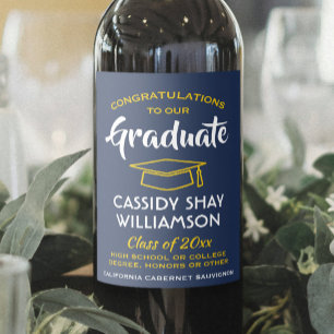 Étiquette Pour Bouteilles De Vin Fêtes de fin d'études Grats Marine Bleu Or Jaune