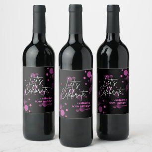 Étiquette Pour Bouteilles De Vin Fêtons l'anniversaire rose Bokeh Gradient noir