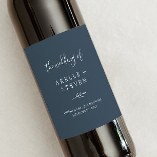 Étiquette Pour Bouteilles De Vin Feuille minimale   Étiquette de vin Mariage bleu a