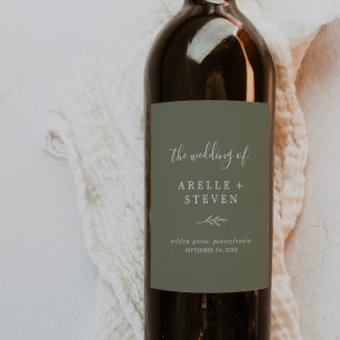 Étiquette Pour Bouteilles De Vin Feuille minimale   Mariage vert foncé