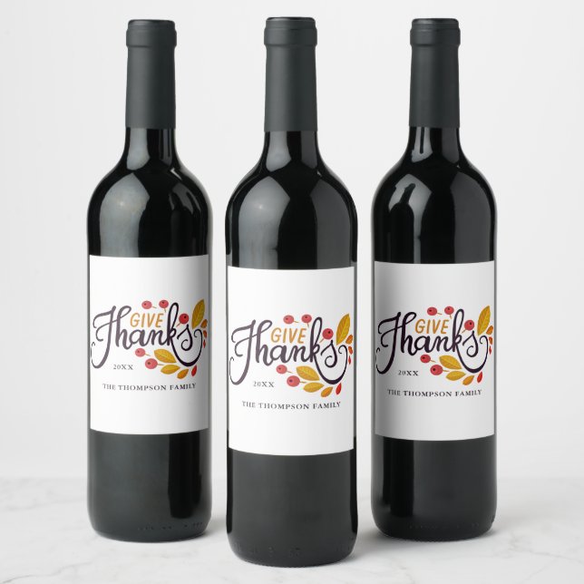 Étiquette Pour Bouteilles De Vin Feuilles D'Automne Et Berries Thankgiving (Bouteilles)