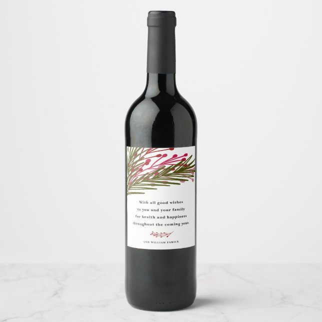 Étiquette Pour Bouteilles De Vin Feuilles et baies (Devant)