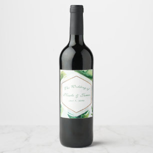 Étiquette Pour Bouteilles De Vin Feuilles Tropicales Blanc Vert Or Vin Personnalisé