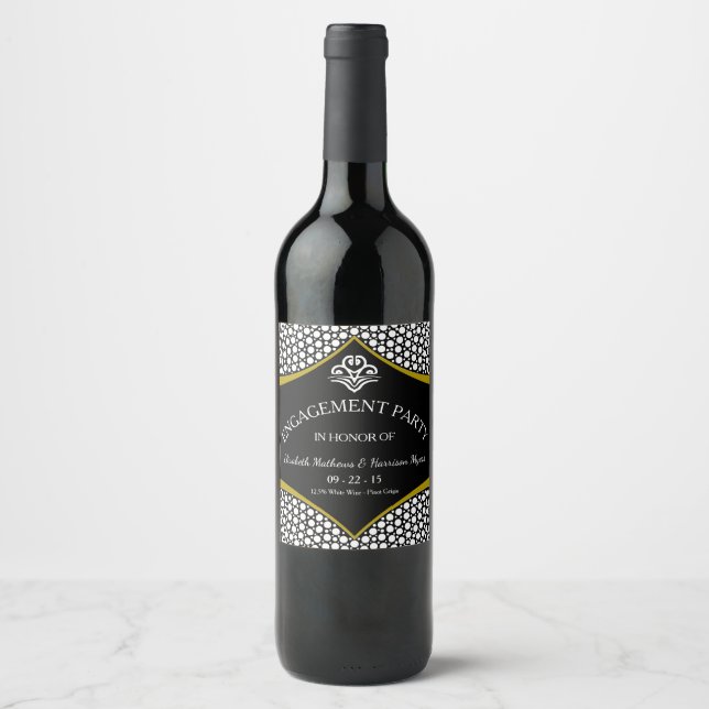 Étiquette Pour Bouteilles De Vin Fiançailles Mariage Diamond Gold (Devant)