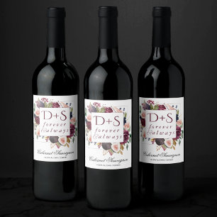 Étiquette Pour Bouteilles De Vin Figues florissantes   Moody Rustic Monogram Wreath