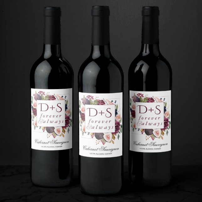 Étiquette Pour Bouteilles De Vin Figues florissantes | Moody Rustic Monogram Wreath (Créateur téléchargé)