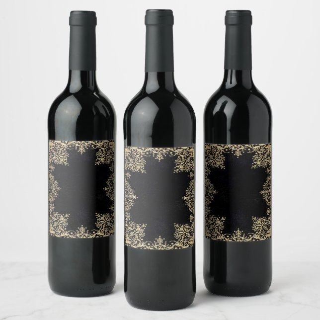 Étiquette Pour Bouteilles De Vin Filigranes Noirs Et Dorés (Bouteilles)
