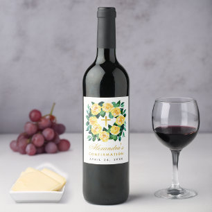 Étiquette Pour Bouteilles De Vin Fille de confirmation Couronne de roses jaunes Aqu