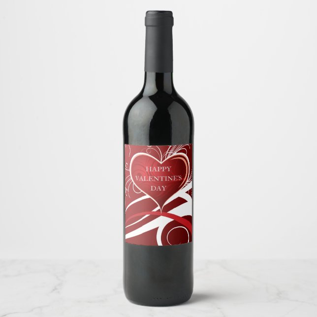 Étiquette Pour Bouteilles De Vin Fille Rouge & Blanc Coeur Et Fleurs (Devant)