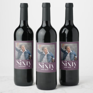 Étiquette Pour Bouteilles De Vin Fille violette simple et moderne 60e anniversaire