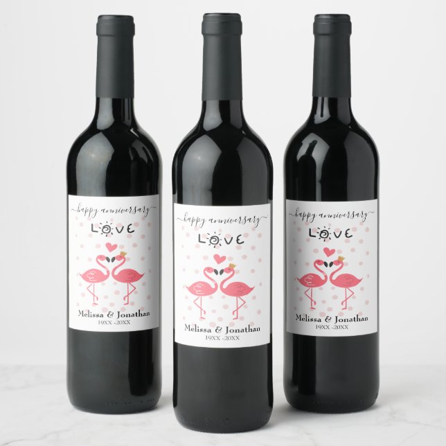 Étiquette Pour Bouteilles De Vin Flamants roses amoureux (Bouteilles)
