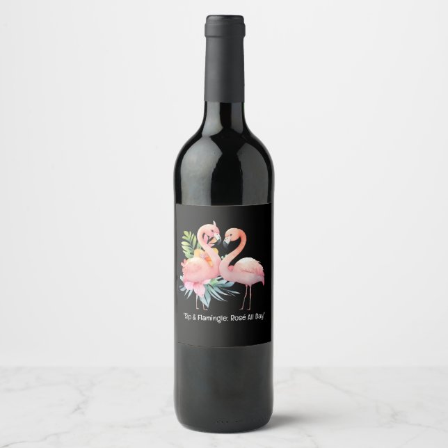 Étiquette Pour Bouteilles De Vin Flamingo Fiesta : Soirée Piscine & Plage  (Devant)