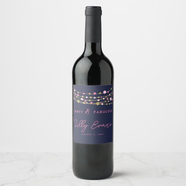 Étiquette Pour Bouteilles De Vin Flamme glitz adulte Grand anniversaire (Devant)