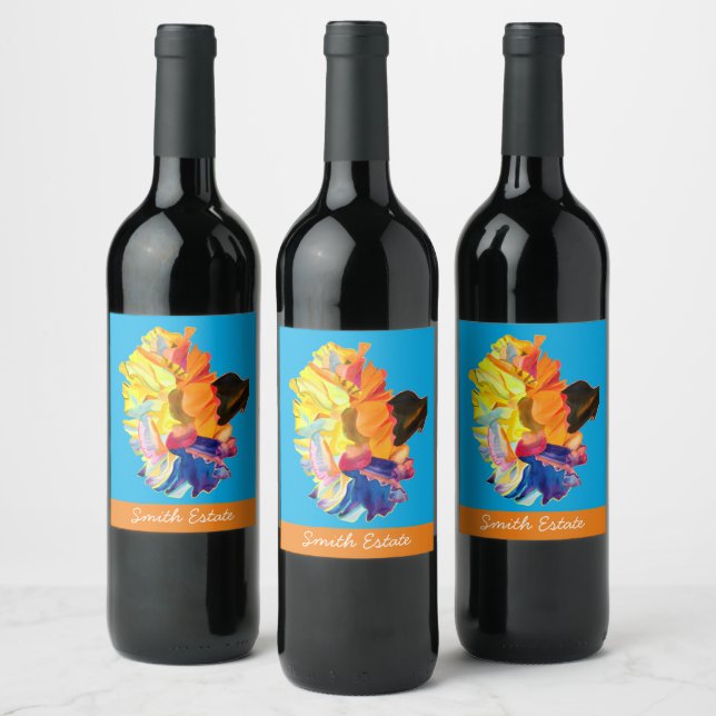 Étiquette Pour Bouteilles De Vin Fleur d'aquarelle couleur carnation (Bouteilles)