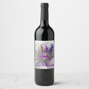 Étiquette Pour Bouteilles De Vin Fleur d'art Abstrait, énergique et coloré