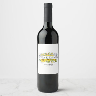 Étiquette Pour Bouteilles De Vin Fleur sauvage bleu tournesol blanc mariage