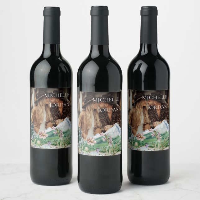 Étiquette Pour Bouteilles De Vin Fleur sauvage de montagne rustique | Photo Mariage (Bouteilles)