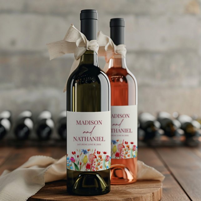 Étiquette Pour Bouteilles De Vin Fleur sauvage Fleur Fleur Flore Jardin Mariage (Créateur téléchargé)
