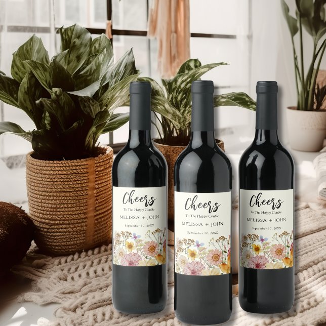 Étiquette Pour Bouteilles De Vin Fleur sauvage fleurie acclamations vin mariage éti (Créateur téléchargé)