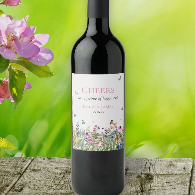 Étiquette Pour Bouteilles De Vin Fleur sauvage Floral Mariage (Créateur téléchargé)
