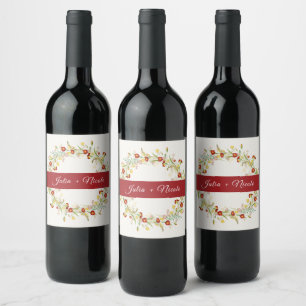 Étiquette Pour Bouteilles De Vin Fleur sauvage Jaune Marigold Mariage de feuillage