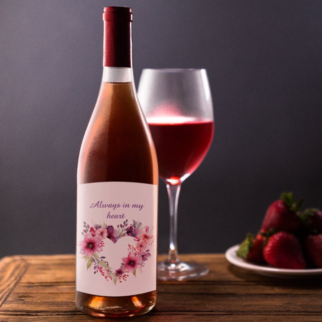Étiquette Pour Bouteilles De Vin Fleurs d'amour | Coeur floral | Saint Valentin (Créateur téléchargé)