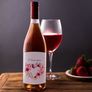 Étiquette Pour Bouteilles De Vin Fleurs d'amour   Couronne florale   Saint Valentin